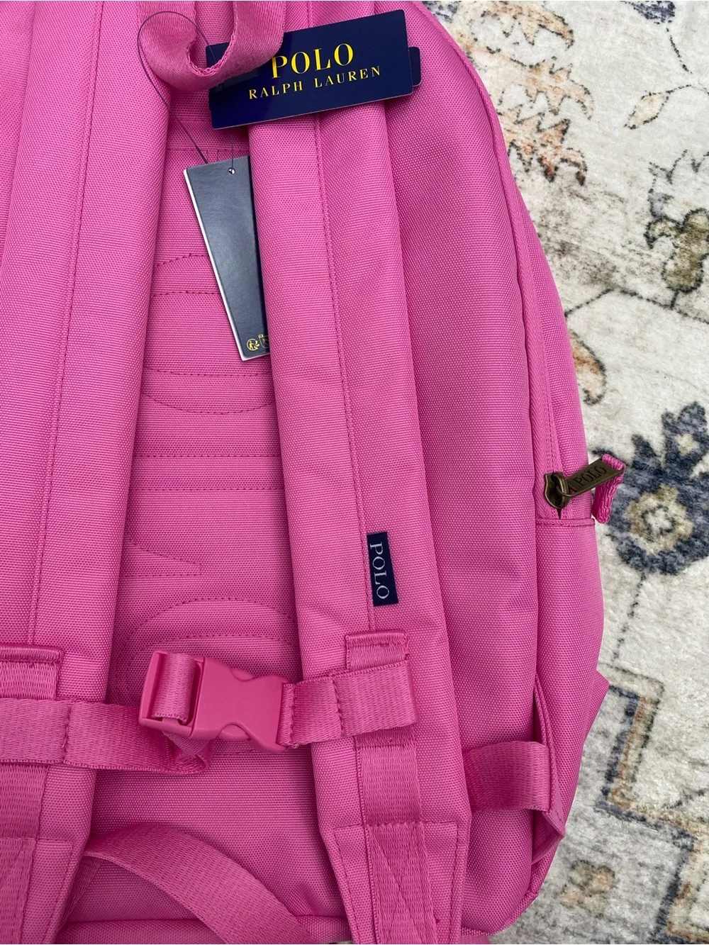 Kids Pink Backpack with Embroidered Polo Bear